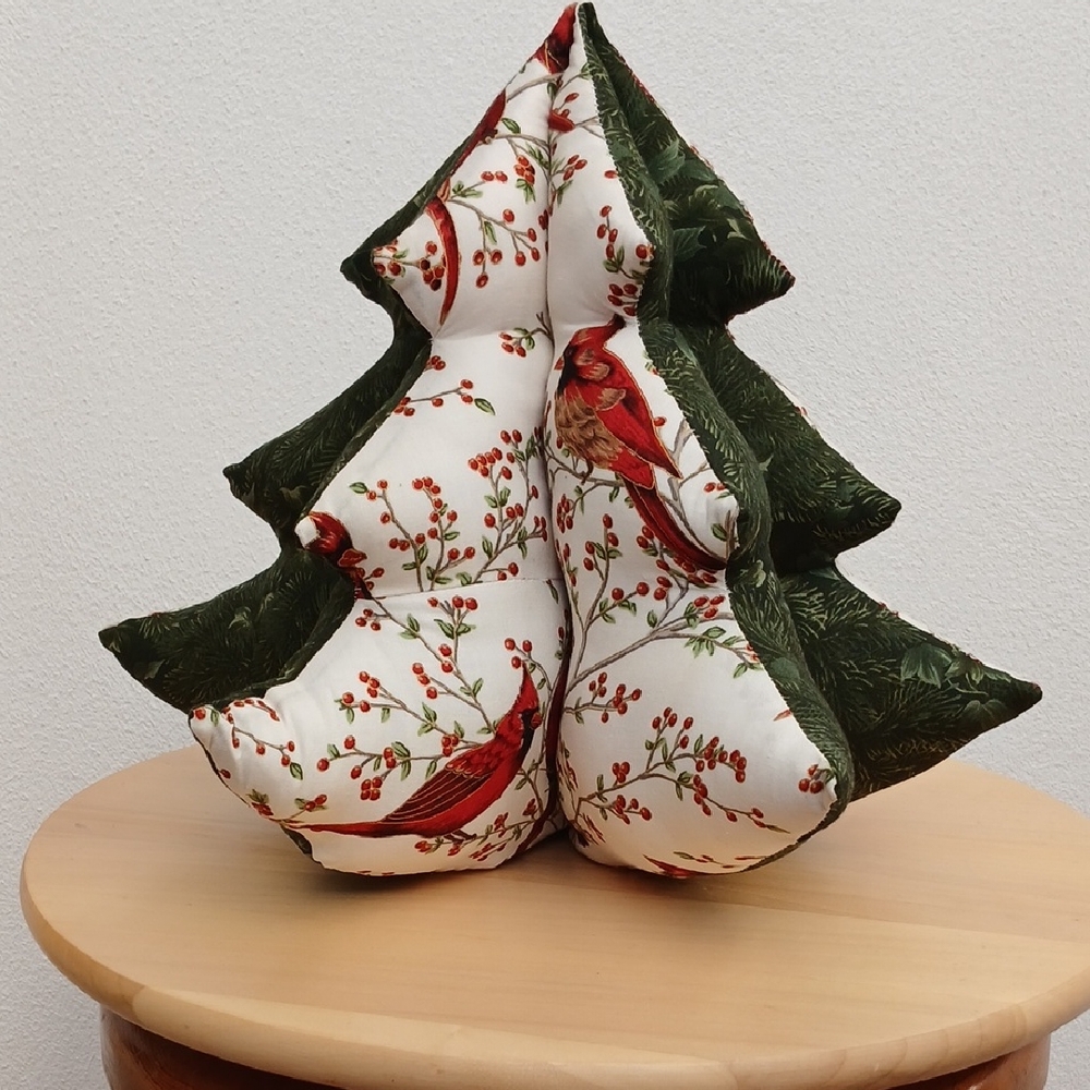 Handmade 3D Stuffed Christmas Tree Unbreakable Decoration Green Cardinal Holiday